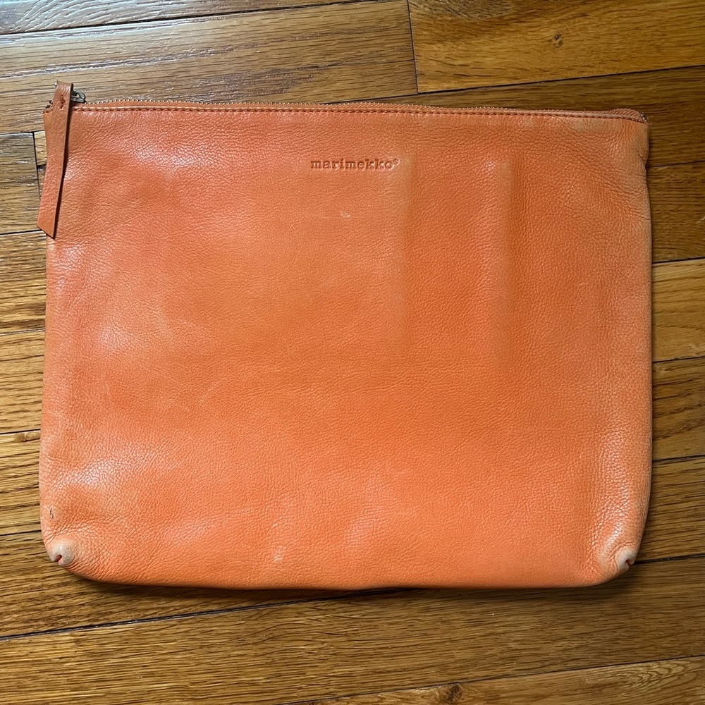 marimekko orange leather laptop sleeve